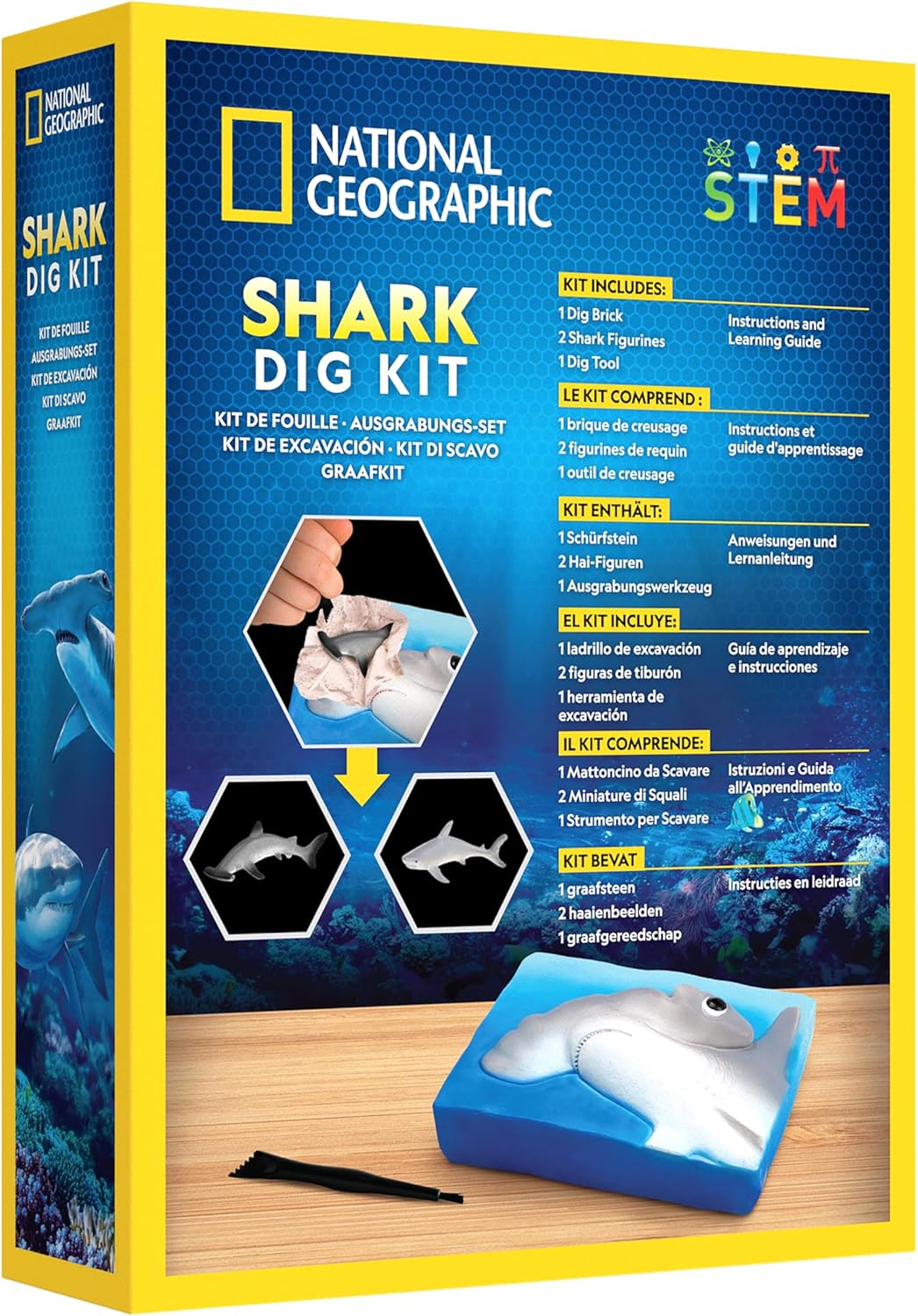 NATIONAL GEOGRAPHIC Dino Fossil Dig Kit & Dinosaur Book for Kids- Excavate a Replica Dinosaur Tooth Fossil and Study Paleontology with a Full-Color Dinosaur Activity Book for Kids (Amazon Exclusive)