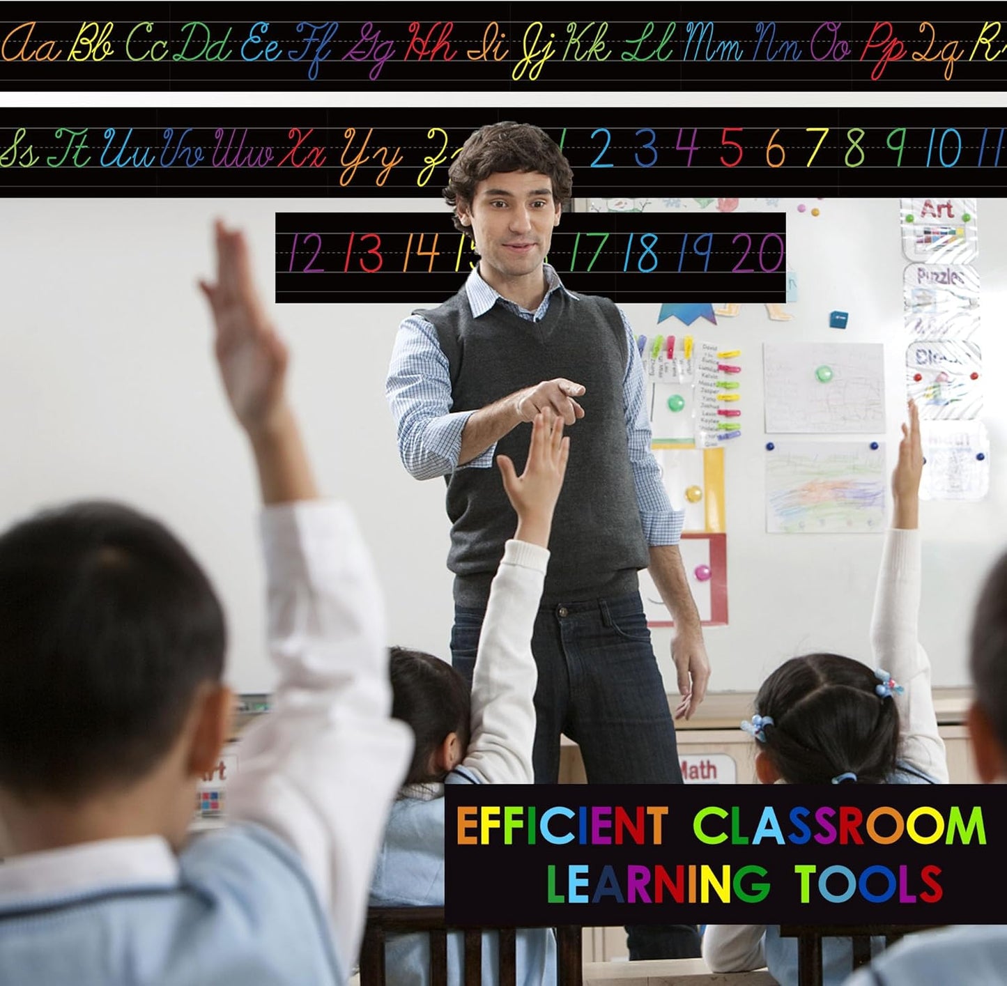 Alphabet for Classroom Wall - 15 PCS Crayon ABC Manuscript Alphabet Line for Classroom Wall Alphabet Bulletin Board Set for Pre School Elementary Classroom Homeschool, Playroom Bedroom Decorations