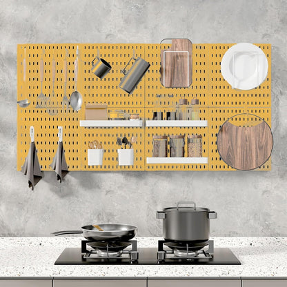 MULSAME Pegboard Combination Kit, Wall Mounted Storage Set with 4 Pegboards & 14 Accessories Hanging, White Peg Boards Organizer for Walls Display, Crafts Organization, Kitchen Organizer, 22" x 22"