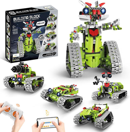 5 in 1 STEM Robot Building Kit with APP Remote Control, 705 PCS Engineering Robot Toys for Kids Age 8-16, Science Coding RC Robotics Kit Birthday Gifts for Boys Girls 6 7 8 9 10 11 12