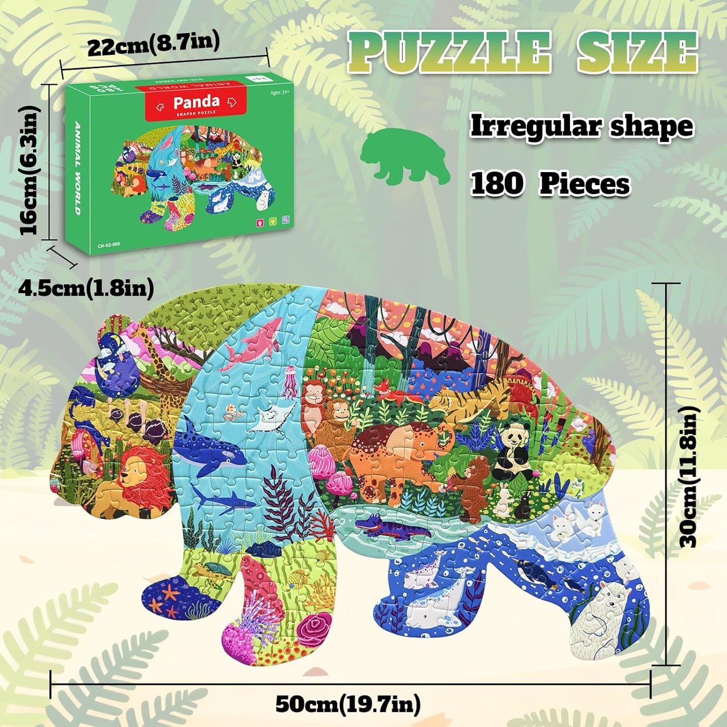 GIVEITALL Irregular Animal Puzzles for Kids Ages 4-6 6-8 8-10 10-12 Year Old,Panda Puzzle 180 Pieces Enlightening Floor Puzzle Game Creative Gifts for Boys Girls (Panda)