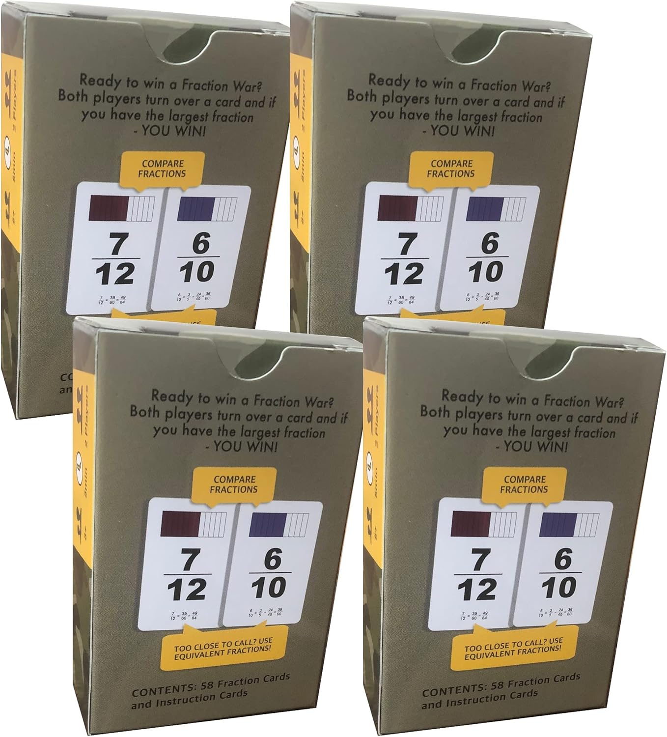 Fraction War Math Game - Fun Math Game to Learn, Compare and Simplify Fractions for 2nd Grade, 3rd Grade, 4th Grade, 5th Grade (4 Pack)