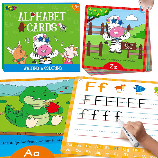 36 PCS Handwriting Drawing Practice Cards, Alphabet & Numbers Write and Wipe Tracing Flashcards Double-Sided Dry Erase Painting Coloring Cards Early Learning Montessori Toy for Toddlers, Preschoolers