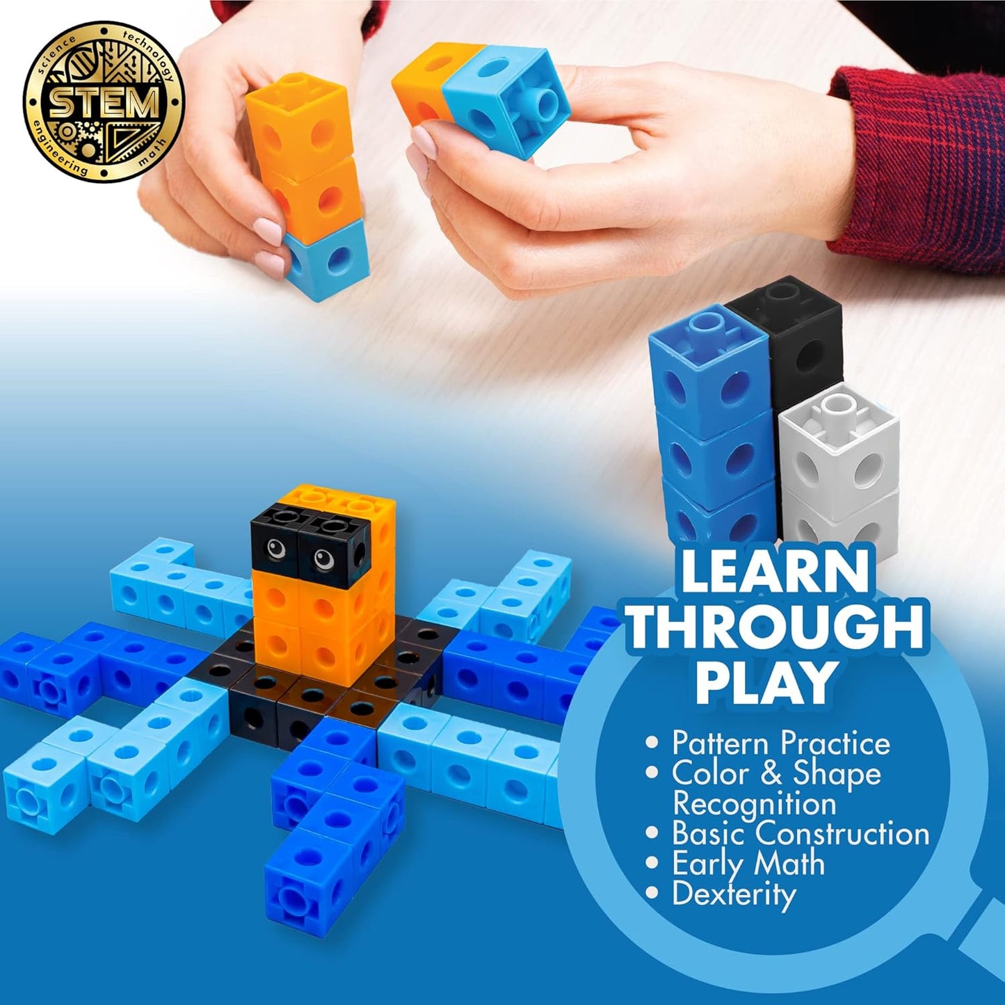 The Young Scientists Club STEM Cubes, Build, Learn & Create with 100+ Math Cubes Manipulatives, 4-in-1 Educational Games, Math Cubes for Kids Ages 4-8, Awesome Learn Through Play Toys