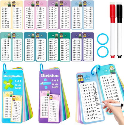 1-12 Multiplication Flash Cards, Large Math Table Flashcards, Including 15 Cards, 2 Dry Erase Markers, 1 Rings, Educational Times Table Flashcards for Classroom Home, for 1st to 3rd Grades