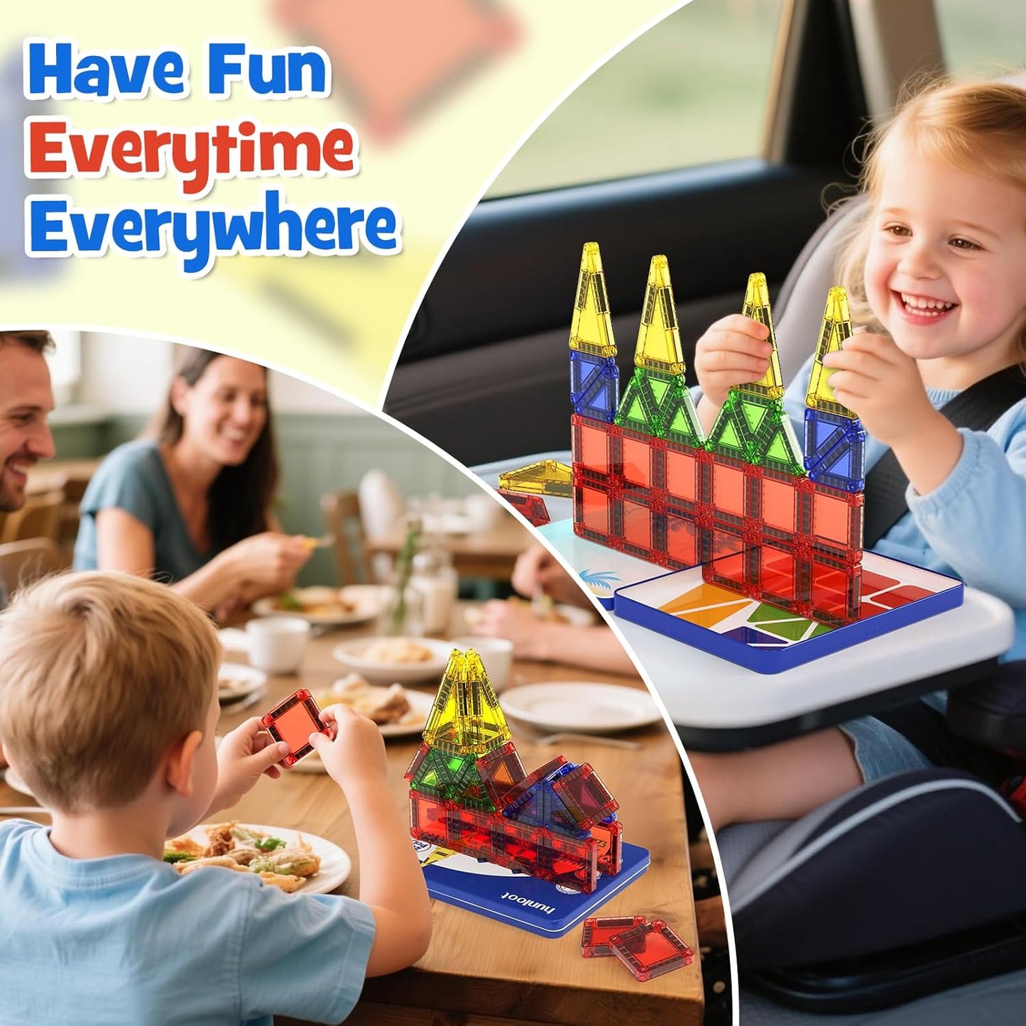 Mini Magnetic Tiles 40PCS Travel Set with Iron Storage Box, Portable STEM Building Blocks for Kids 3-8, Montessori Educational Magnet Toys for Road Trip, Airplane, Car Rides & On-The-Go Play