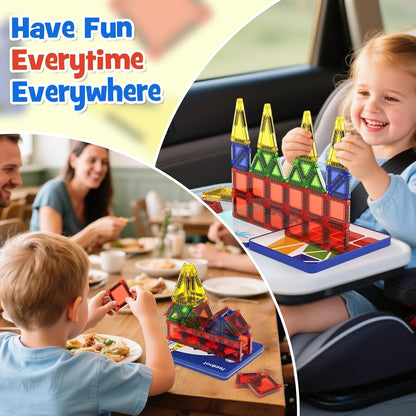Mini Magnetic Tiles 40PCS Travel Set with Iron Storage Box, Portable STEM Building Blocks for Kids 3-8, Montessori Educational Magnet Toys for Road Trip, Airplane, Car Rides & On-The-Go Play