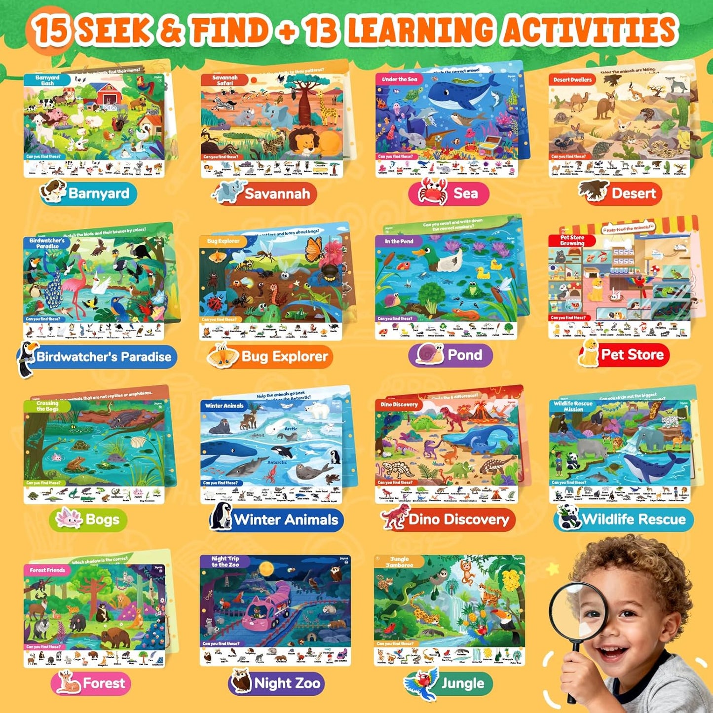 JoyCat Seek & Find Game Books - Preschool Learning Activity for Toddlers & Kids Ages 3-5, Travel Activities Toys for Road Trip Car Airplane, Busy Book, Birthday Gifts for Girls and Boys Ages 4-8