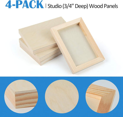 Falling in Art Unfinished Birch Wood Canvas Panels Kit, 4 Pack of 8x10’’ Studio 3/4’’ Deep Cradle Boards for Pouring Art, Crafts, Painting, and More