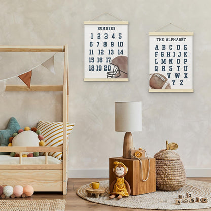 BONETAT Numbers alphabet poster for Nursery Toddlers, Play Room Wall Decor, ABC Wall Chart, Wall Hanging Decor for Toddler Playroom Decor Kids Wall Decor, Wooden Alphabet Banner-A02