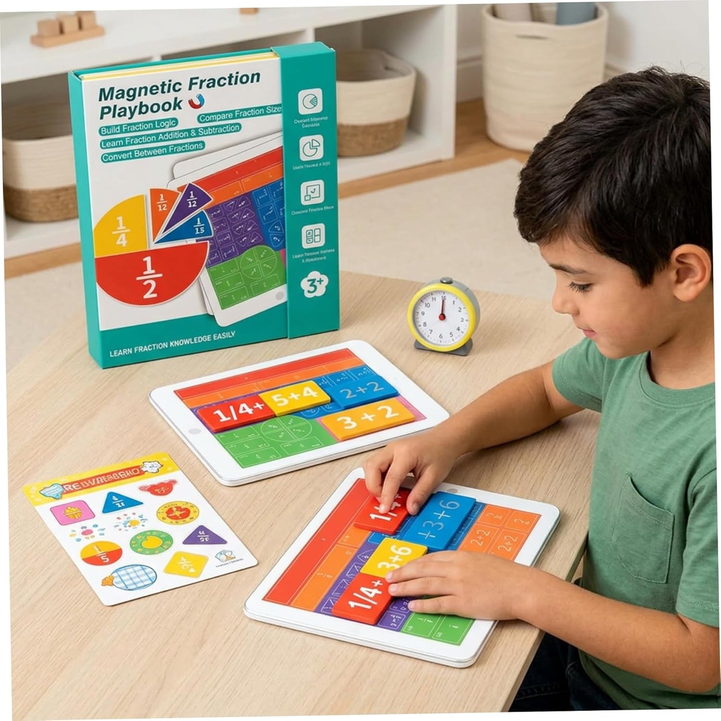 Magnetic Fraction Playbook with Bar & Circles Pieces – Hands-On Math Manipulatives Learning Toy for Kids