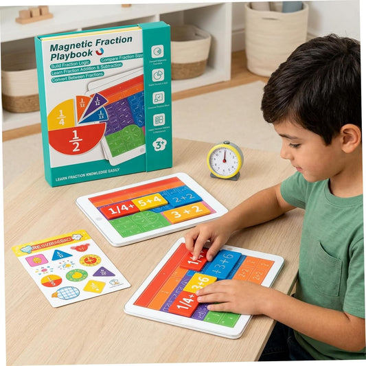 Magnetic Fraction Playbook with Bar & Circles Pieces – Hands-On Math Manipulatives Learning Toy for Kids