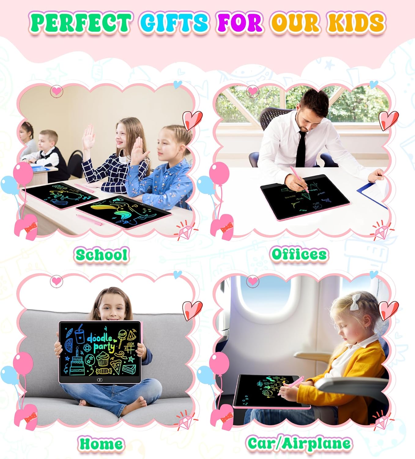 LCD Writing Tablet for Kids, 15 Inch Colorful Electronic Doodle Board for Kids Age 3+ Toys Christmas Birthday Erasable Drawing Tablet Toddler Learning Toys