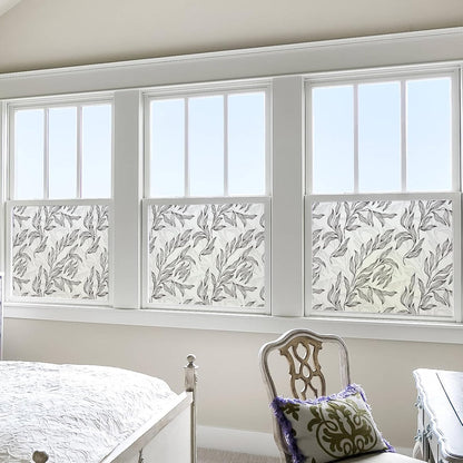 Leaf Pattern Window Tint with Installation Tools, Blackout Window Cover, Sun Blocking Window Tint for Home (Full Blackout Opaque, 17.7'' x 78.7'')