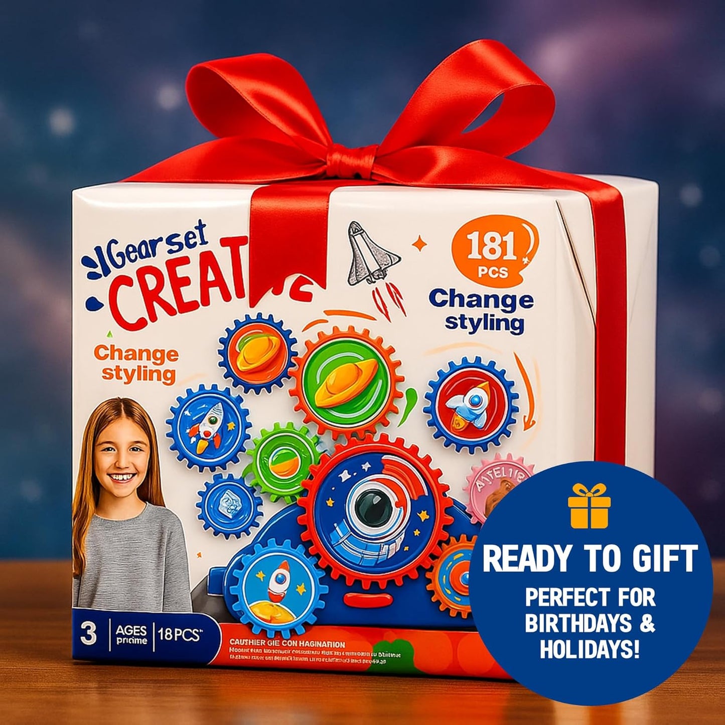 Motorized Spinning Gear Building Toys for Kids, Space Rocket STEM Construction Set, Educational Interlocking Building Blocks Puzzle | Gear Toys for Toddlers Ages 3-8