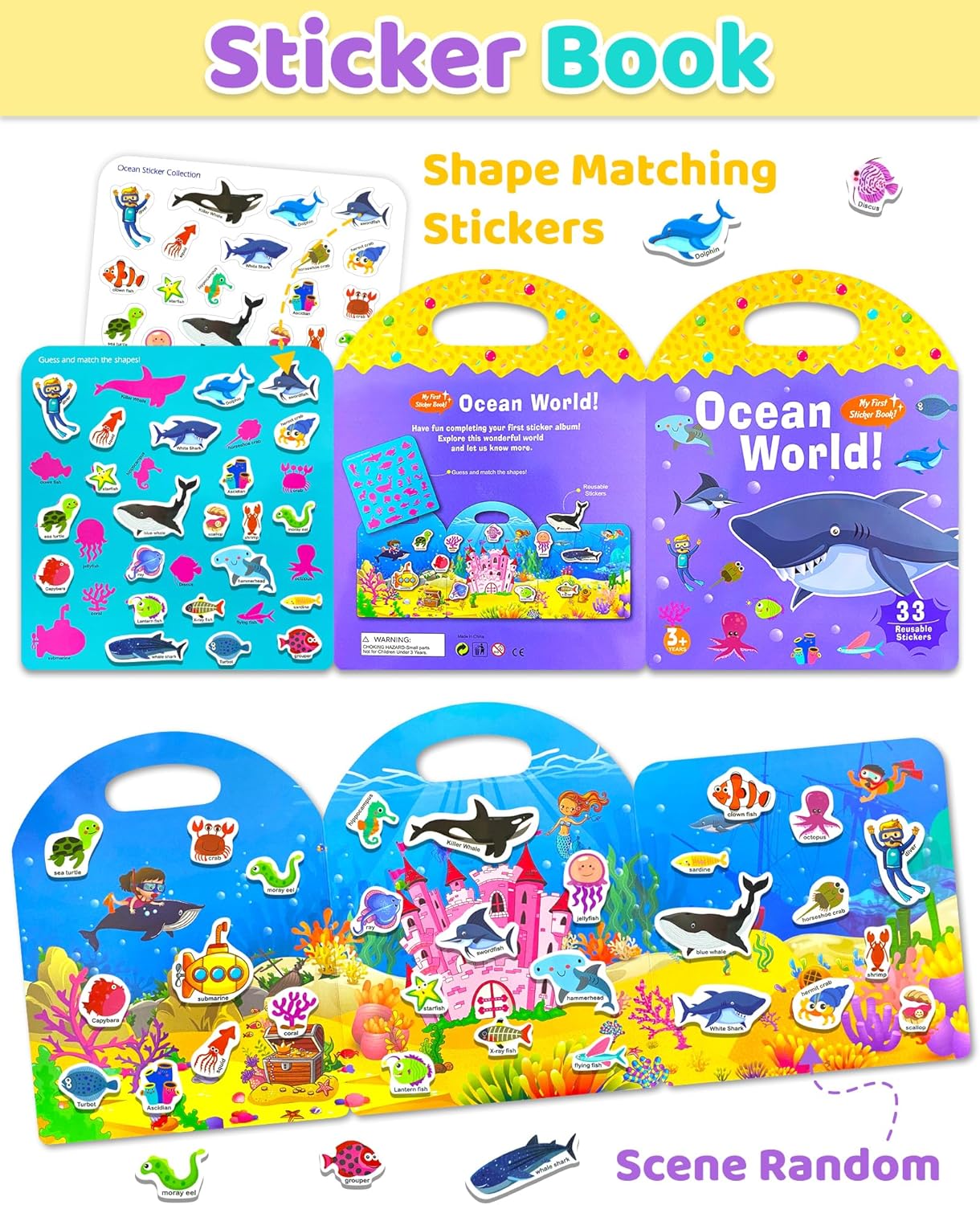 Benresive Reusable Sticker Books for Toddlers, Fun Travel Stickers for Kids, Toddler Sticker Book, Crafts Activities for Toddlers, 3 and Up Birthady Gifts - Vehicle