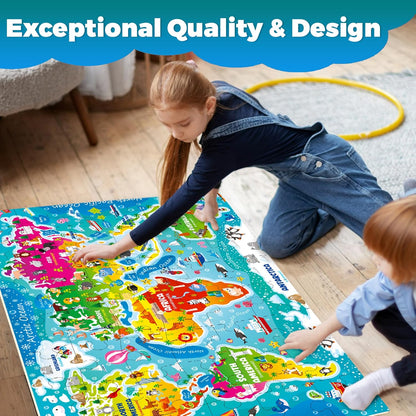 QUOKKA Giant Floor Puzzle for Kids Ages 4-6 – 2x3 Feet Extra-Thick 48 Pieces Toddler Puzzle Ages 3-5 – USA Map Educational Activity for Boys Girls – Premium Box with Sturdy Handle & Magnetic Closure