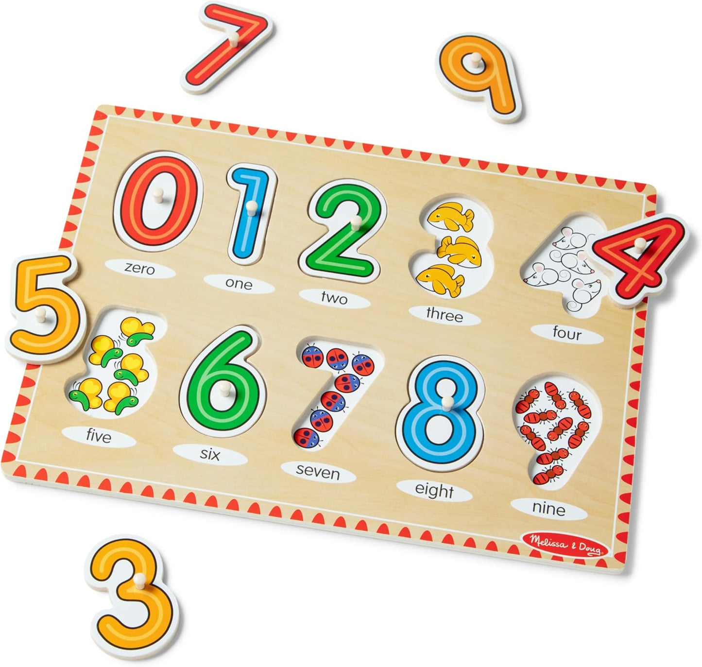 Melissa & Doug Wooden Lift & See Peg Puzzle Early Learning 2-Pack for Girls and Boys – Alphabet, Numbers
