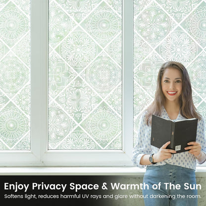 DKTIE Wooden Blinds Pattern Decorative Window Privacy Film, Sun Blocking Heat Control, Static Cling No Glue, with Installation Tools, Stained Glass Window Film (S531, 17.7" x 78.7")