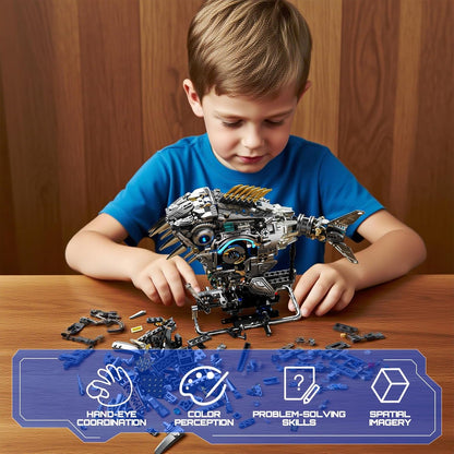 Mechanical Piranha Building Block Kit Hand Cranked Motor Dual Mode Drive Gear Multi Joint Motion Toy for Boys, Girls, and Hobbyists, Ideal for STEM Classrooms or Gift Giving