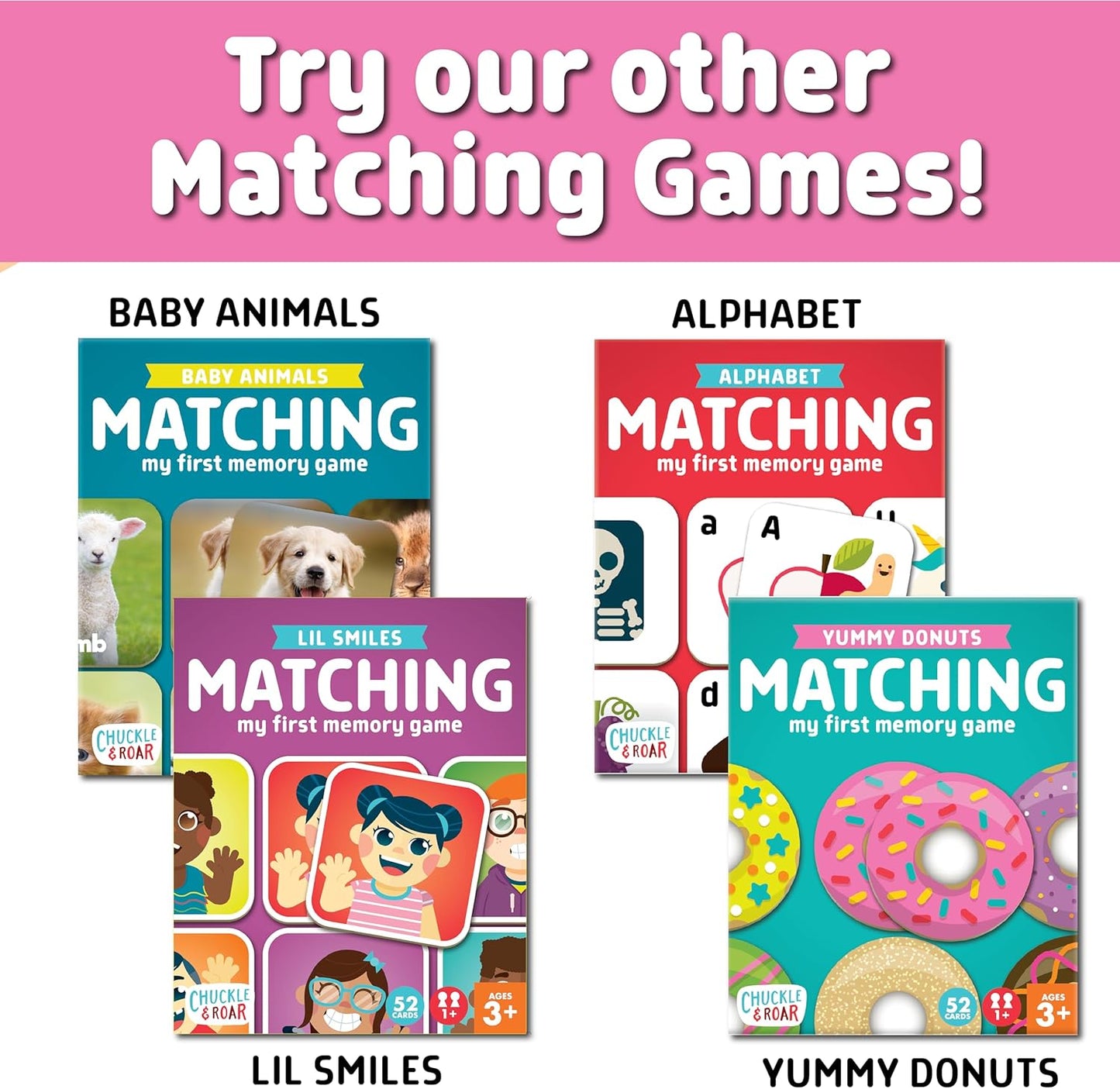 Chuckle & Roar Alphabet Matching Memory Game - Multicolor Tiles Concentration-Boosting Toddler Games - Uppercase & Lowercase Alphabet Learning - Travel-Friendly Matching Activity for Toddlers 3+