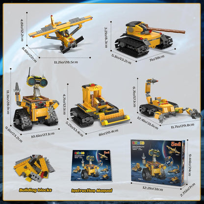 HiWEEGO Robot Building Sets for Kids - 5 in 1 Wall Robotic Kit, 748 PCS Robot with Interchangeable Arms Bulldozer Plane Building Block Toy Model for Boys Girls 8-12 Easter Home Decor