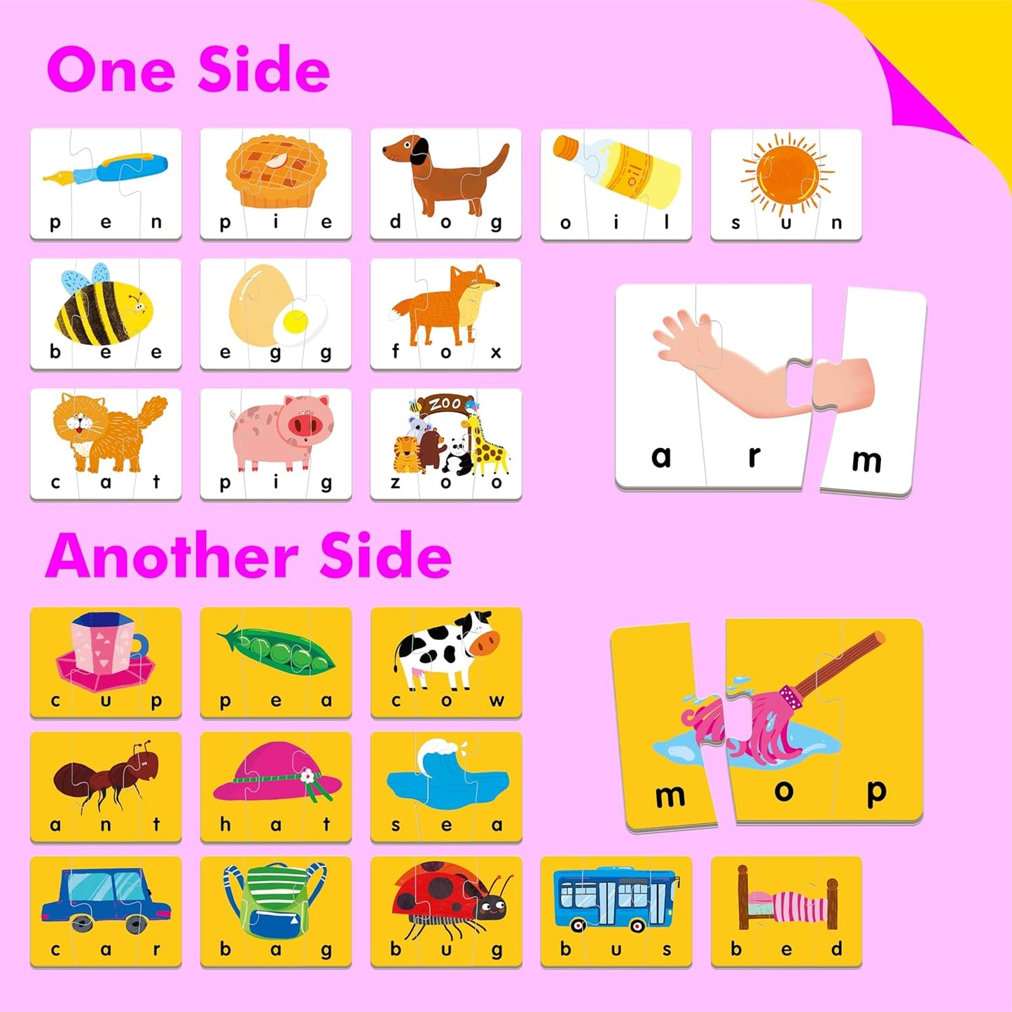 72 Word Spelling Puzzles with Error-Correction Mechanism in 3 Pieces, Perfect for Preschool Learning (36 Block Double Sided)