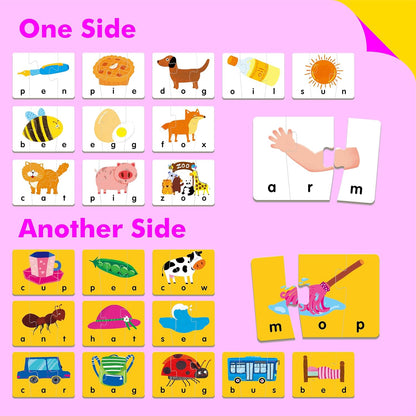 72 Word Spelling Puzzles with Error-Correction Mechanism in 3 Pieces, Perfect for Preschool Learning (36 Block Double Sided)