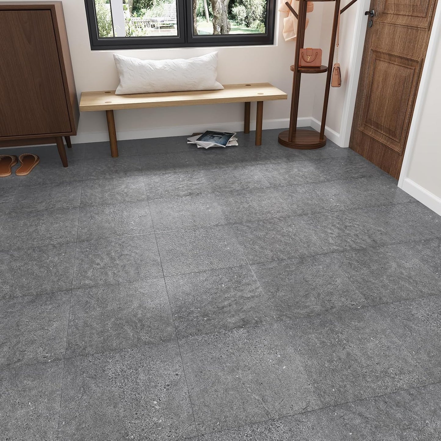 Wallercity White Marble Peel and Stick Vinyl Floor Tiles 6-Pack 12x12 Inches Self Adhesive Waterproof Flooring Planks for Bathroom Kitchen Bedrooms Stick on Floor Tiles Laminate Sheets Vinyl Flooring