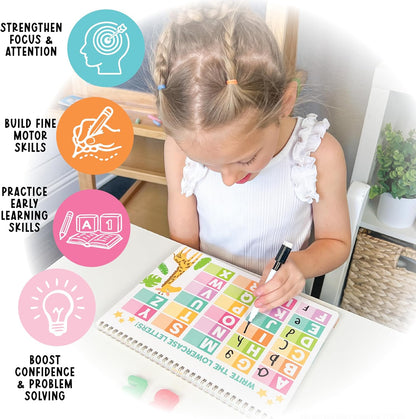 Hadley Designs ABC Tracing Books for Kids Ages 3-5 - Preschool Learning Activities, Dry Erase Writing Practice for Kids, Reusable Alphabet Letter Tracing PreK Workbooks Age 4-5, Pre K Graduation Gifts