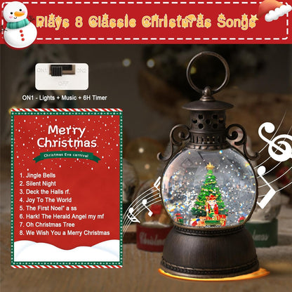 2026 Christmas Tree Train Lighted Musical Snow Globe Lantern Glittering Water Swirling Snowfall Singing Light up Decorative Holiday Decoration, 6H Timer, USB/Battery Operated, Home Décor Accent Gift