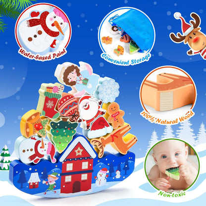 IPOURUP Dinosaur Toys for Kids 3-8 Kid Wooden Stacking Blocks Montessori Toy for 3 4 5 6 7 8 Year Old Boys Girls Christmas Birthday Gifts Toddler Balance Game Ages 3-5 Toys for Boy Girl Age 5-7