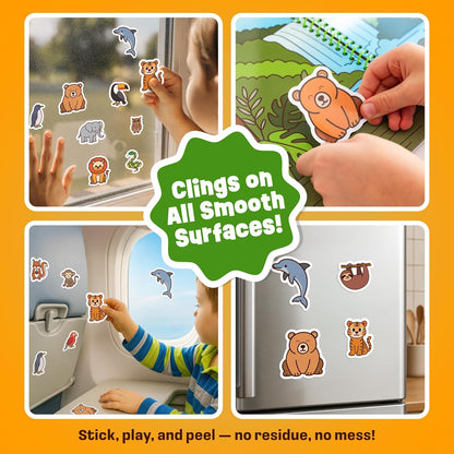 Reusable Jelly Sticker Book - Farm, 7 Scenes - 50 Thick Washable Stickers for Toddlers & Kids: Animals Stickers for Kids, Gift for Ages 3-5 Years Old - Toddler Travel Toys 2-4, Road Trip Activities