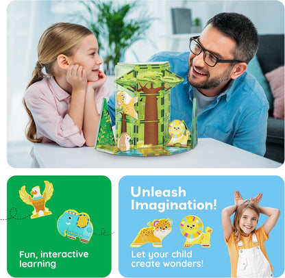 PicassoTiles Magnet Tiles Magnetic Building Blocks Aquarium Marine Animal Theme Set with 8 Character Action Figures Shark Crab Turtle STEM Toys Construction Preschool Toddlers Kids Boys Girls 3+ PTQ15