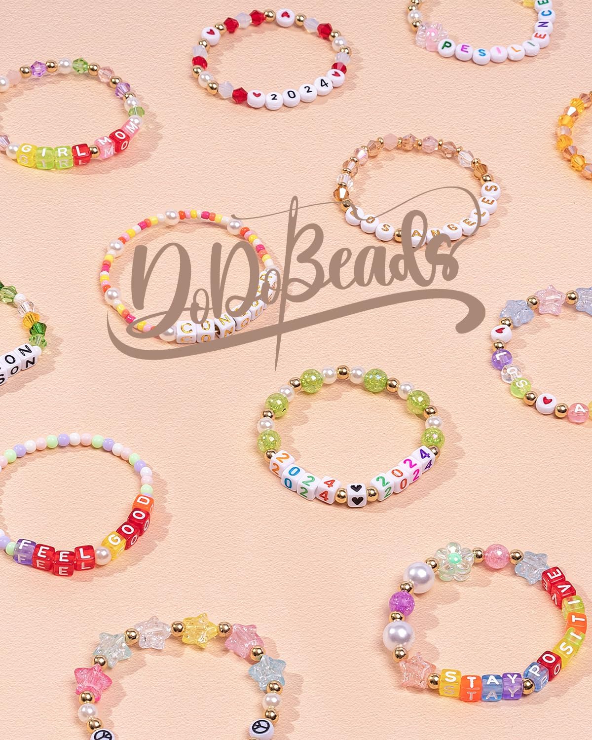 DoDoBeads 1270 Pcs Letter Beads Kit, White and Colorful Square Acrylic Alphabet Beads with Extra Vowels, Numbers & Spacers, Perfect for Friendship Bracelets