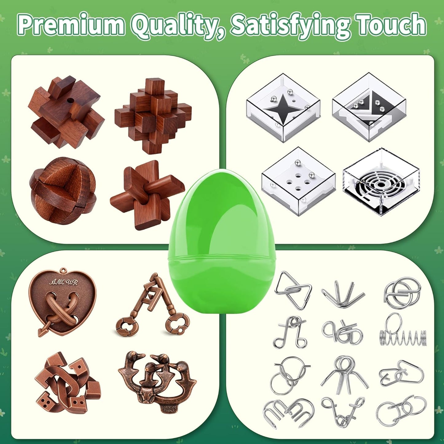 TAHAVICE 24 PCS Brain Teaser Puzzles Set, Wooden & Metal 3D Unlock Interlock Game, Kongming Luban Lock Wire Disentanglement IQ Puzzle, Logic Challenge Educational Gift for Adults Teens Kids