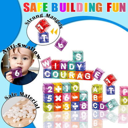 Magnetic Blocks,100 PCS Build Magnetic Santa Chimney Xmas Tree Gift World, STEM Construction Magnetic Cube for Boys Girls Age 3 4 5 6 7 8 9 10,Sensory Stacking Toy Christmas Birthday Gifts for Kids