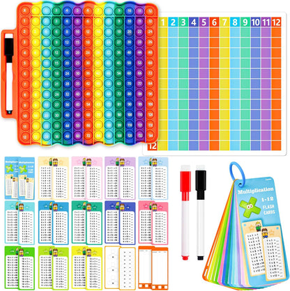 Addition Flash Cards+Multiplication Flash Cards + Fingertip Bubbles Toy, Interesting Math Combination, Math Games for Children Aged 3 +