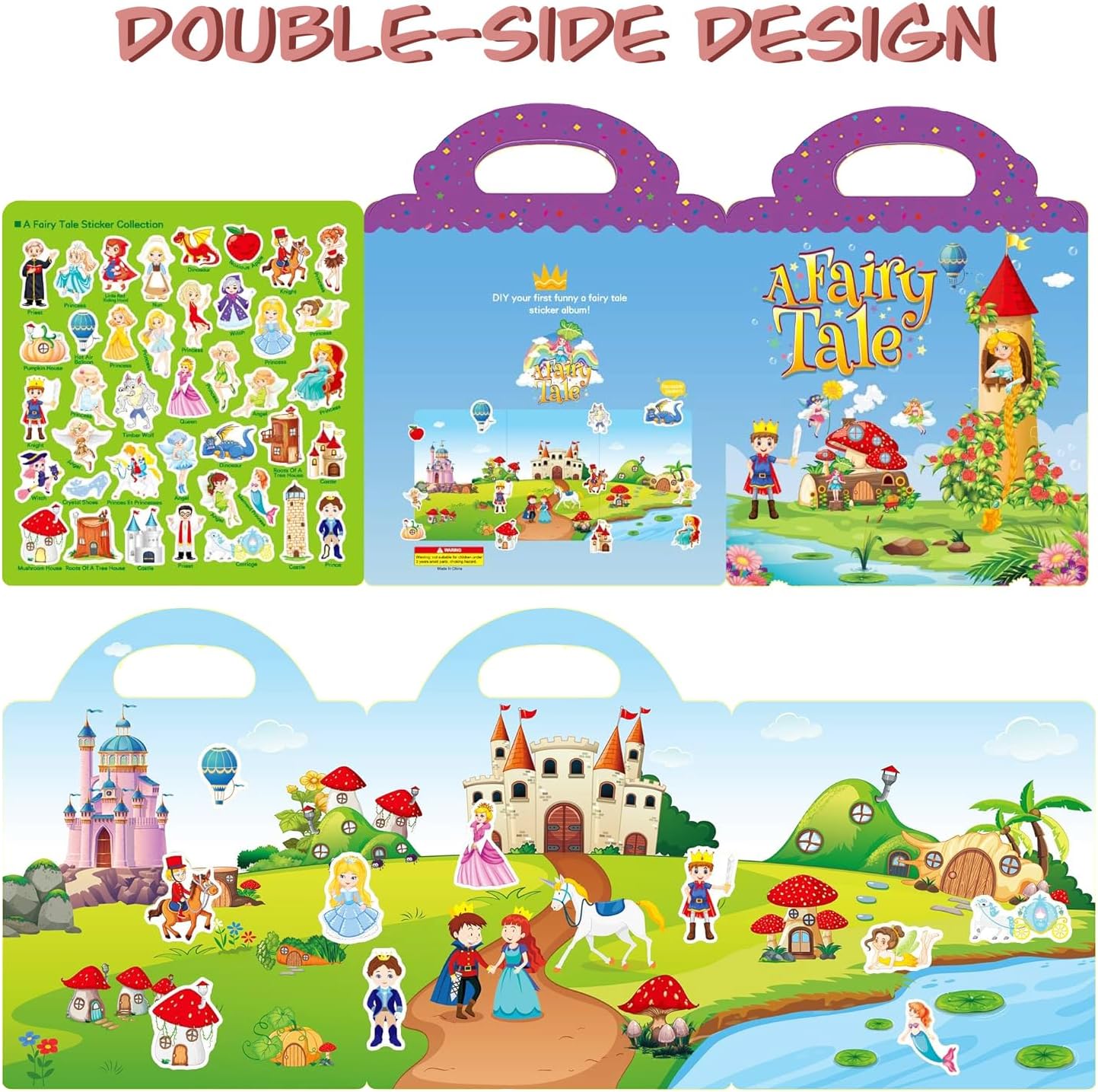 RUSON Reusable Sticker Book for Kids, 2 Sets Educational Learning Toys Travel Stickers Activity Books for Toddler Girls Boys Age 3+ Birthday Gifts - Vehicle & Dinosaur