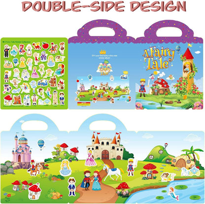RUSON Reusable Sticker Book for Kids, 2 Sets Educational Learning Toys Travel Stickers Activity Books for Toddler Girls Boys Age 3+ Birthday Gifts - Vehicle & Dinosaur