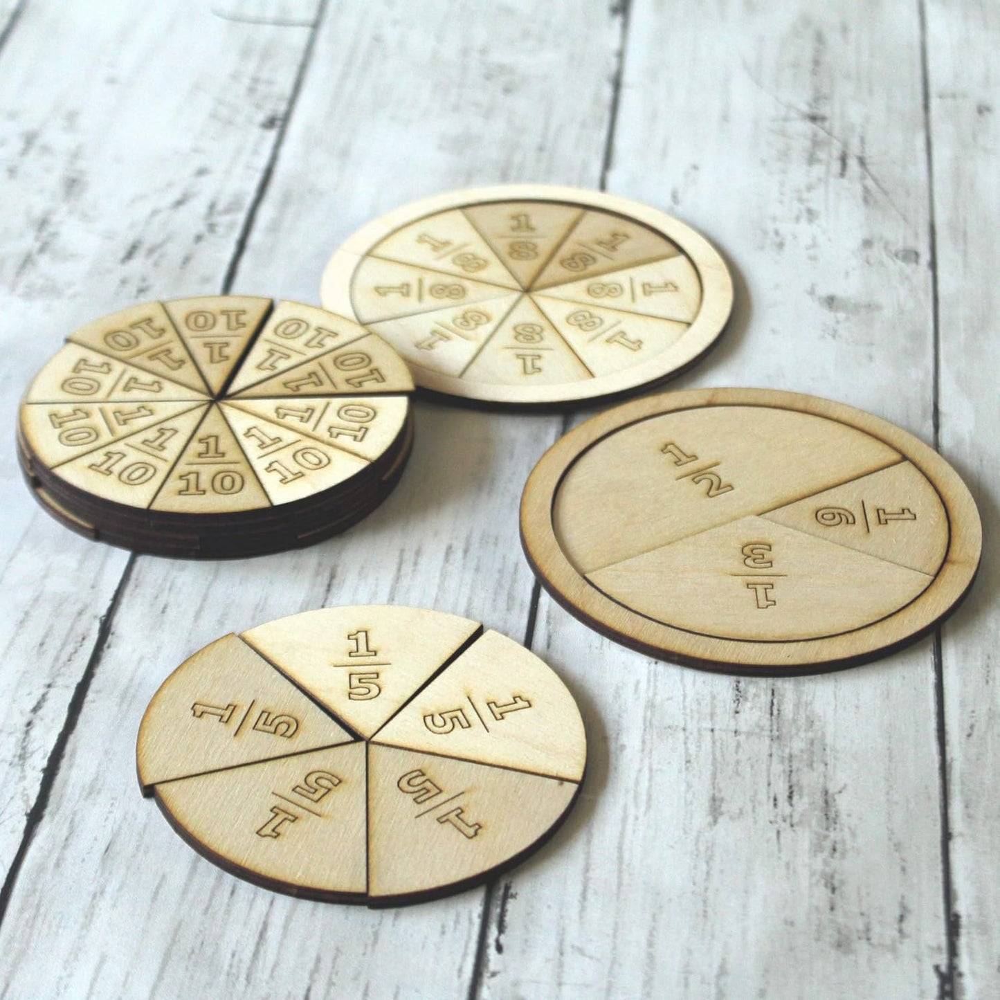 Fractions Learning Aid, Wooden Mathematics Manipulatives