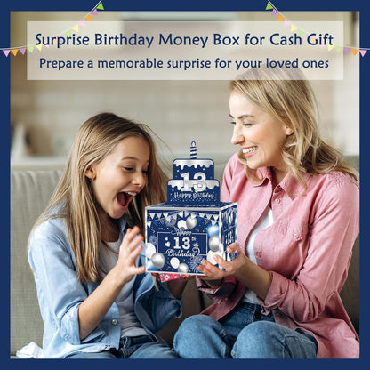 Birthday Money Box for Cash Gift Pull, Surprise Gift Boxes for Money, Money Holder Box with Pull Out Happy Birthday Card and 50Pcs Transparent Bags, Money Gift Ideas for Kids and Adults