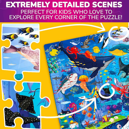 QUOKKA 100 Piece Puzzles for Kids Ages 4-6 – Floor Kids Puzzles Ages 6-8 Year Old – Toy for Learning Forest Animals for 8-10 yo – Jigsaw Toddler Game for Boy and Girl 3-5