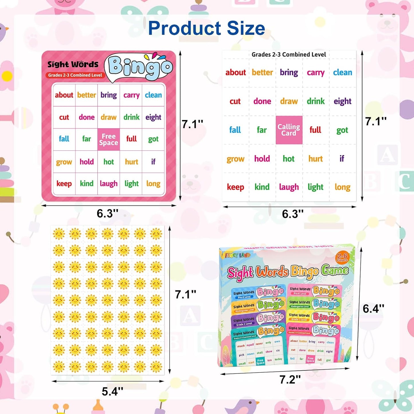 Fancy Land Sight Word Bingo Game Kids Adults Dolch's & Fry's Words Lists Bingo Set for Pre-k to 3rd Grade Educational Games Home Classroom Activities Supplies