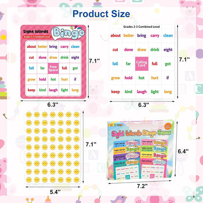 Fancy Land Sight Word Bingo Game Kids Adults Dolch's & Fry's Words Lists Bingo Set for Pre-k to 3rd Grade Educational Games Home Classroom Activities Supplies