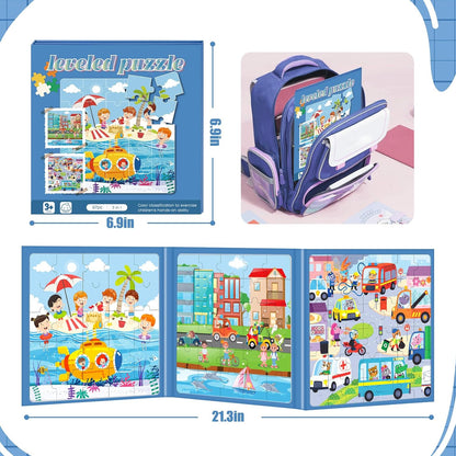 Magnetic Puzzles for Toddlers 3-5, 75-Pieces Travel Toys, Animal Jungle Puzzles Ages 4-6, Educational Learning Magnets, Road Car Trip & Airplane Activities Toys for 3 4 5 6 7 Girls Boys Gift