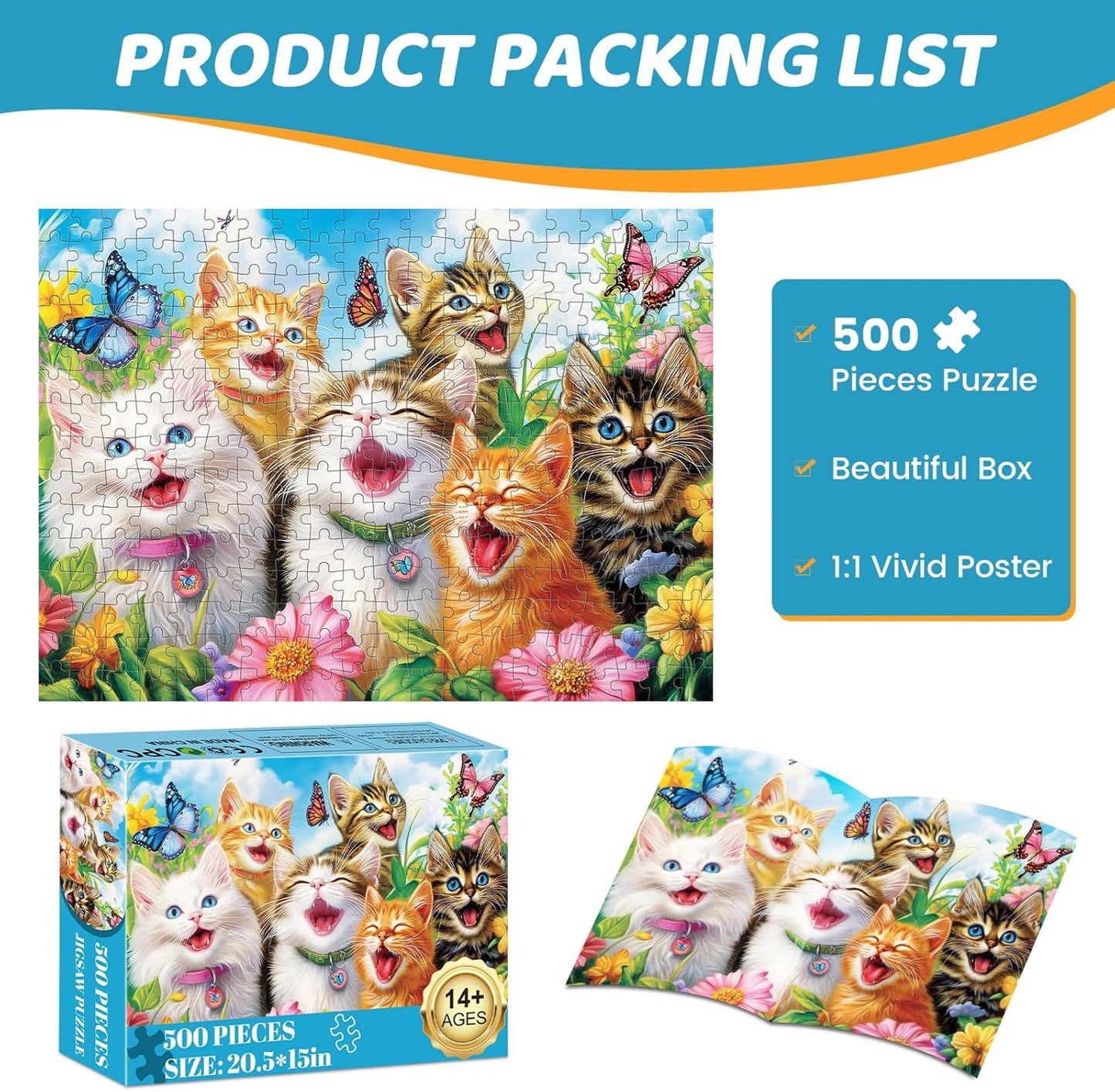 500 Piece Puzzles for Adults, Cat Family Dinner Large Piece Jigsaw Puzzle for Adults Seniors,Recycled Cardboard Puzzle 500 Piece,Family Activity Great Gift for Family Friends 20.5 * 15 in