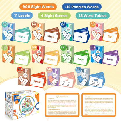 SpringFlower 712 Sight Words Flash Card,600 Dolch & Fry High Frequency Sight Word,112 Phonic Flash Cards for Kindergarten Homeschool Supplies Games for Kids Pre-K, Kindergarten, 1st, 2nd, 3rd Grade
