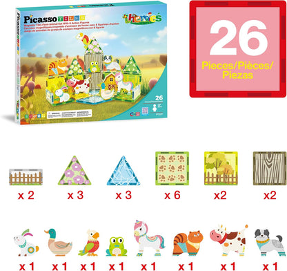 PicassoTiles Magnetic Tiles Magnet Tile Building Blocks Marine Animal World Themed Set with 8 Ocean Character Action Figures STEM Learning Toy Construction Toddlers Boys Girls Ages 3+ PTQ25