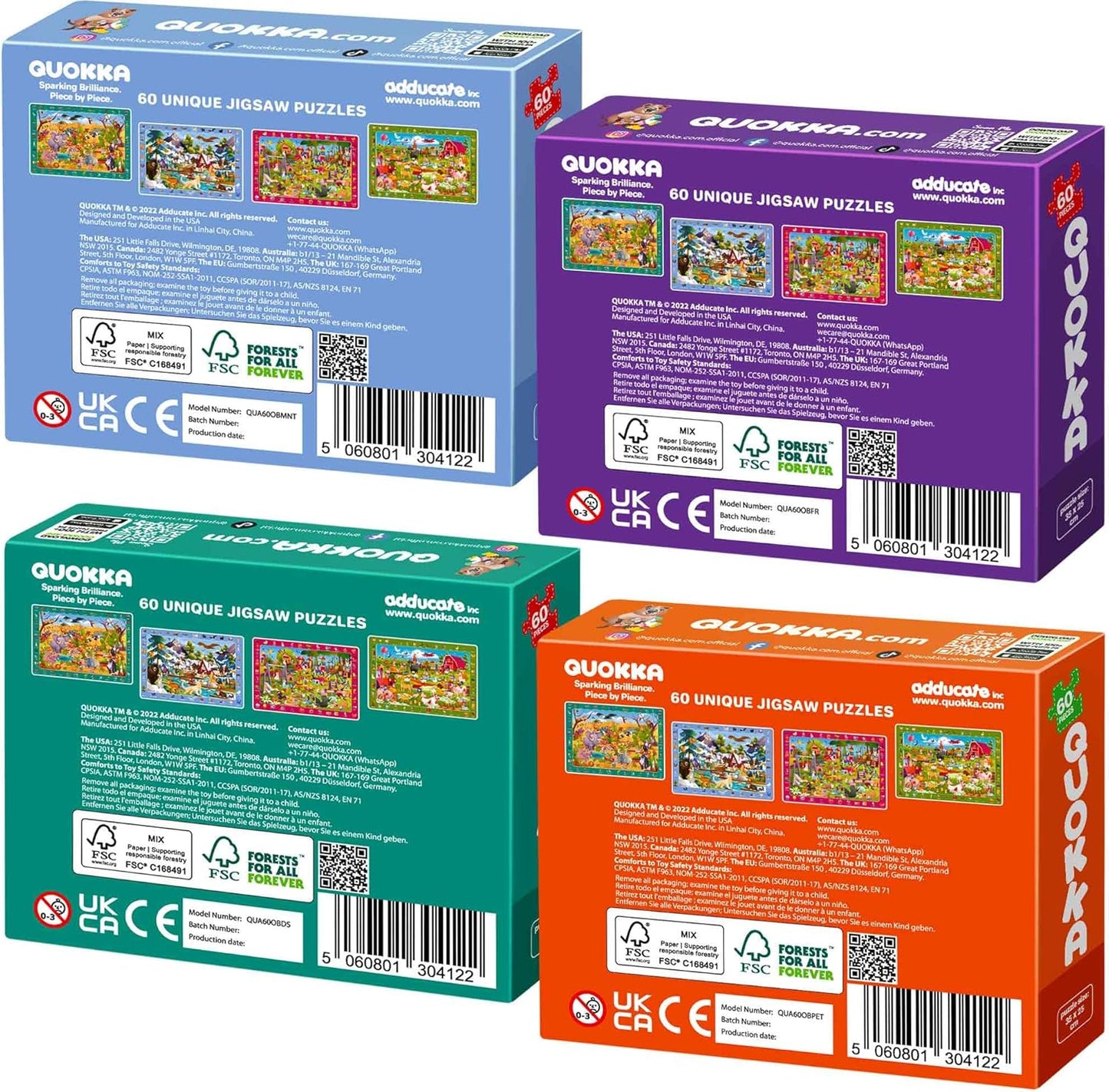 QUOKKA Puzzles for Kids Ages 4-6 - Toddler Puzzles Ages 3-5 - 4-Pack 60 Piece Search and Find Animals Jigsaw Puzzle 6-8 - Learning Toys for 3 Year Old Boys and Girls - Educational Games Gift